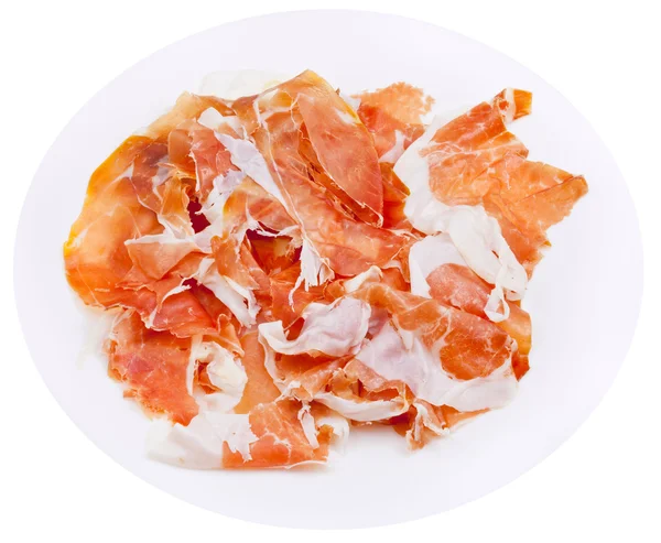 Parma ham prosciutto crudo on plate — Stock Photo, Image