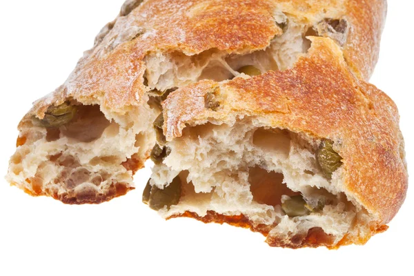 Italienisches Mittelmeerbrot mit grünen Oliven — Stockfoto