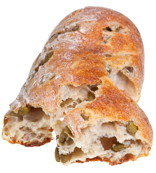 Mittelmeerbrot mit grünen Oliven — Stockfoto