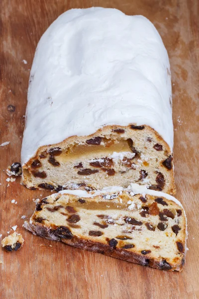 Stollen cake with dried fruit and marzipan — Stock Photo, Image