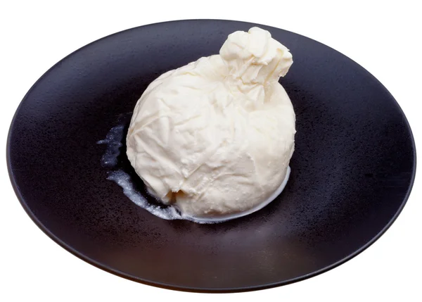 Fresh italian cheese burrata on black plate — Stock Photo, Image