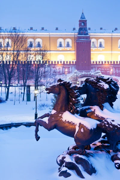 Fountain on Manege square, Moscow in winter — Stock Photo, Image