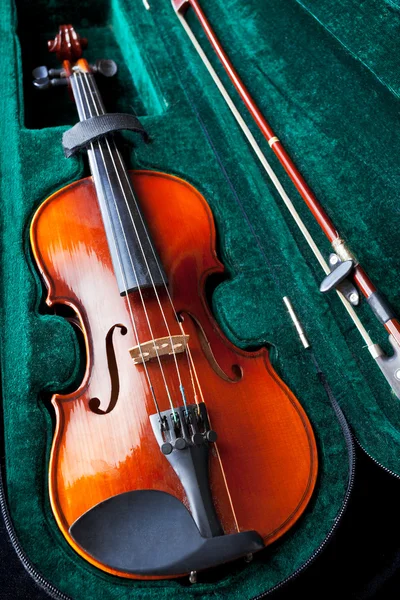 Violino em caixa de veludo verde — Fotografia de Stock