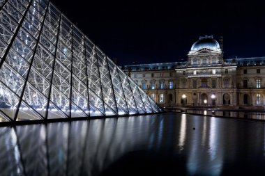 louvre Sarayı ve piramit, paris gece