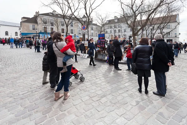 Place du tertre is centrale plein van montmartre, Parijs — Stockfoto