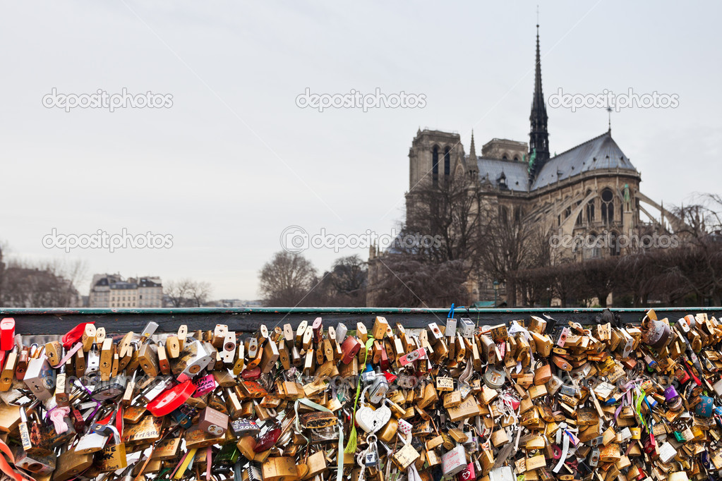 Pont de l'Archeveche with love padlock in Paris