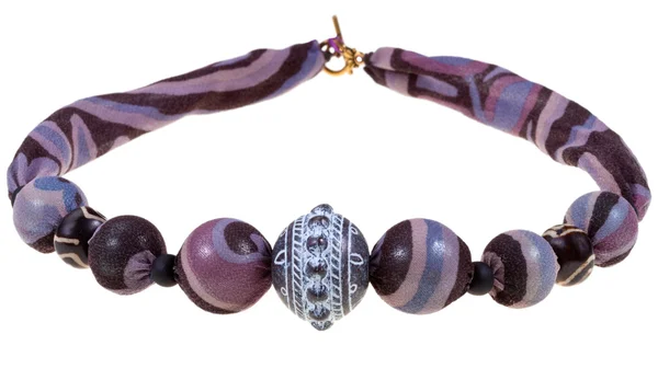 Handmade purple and black silk necklace — Stock Photo, Image
