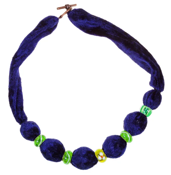 Top view of dark blue velvet necklace — Stock Photo, Image