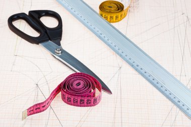 grafik kağıdı ve tesisatçısı aletleri, elbise modeli