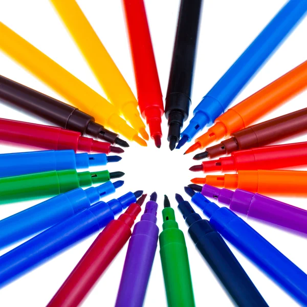 Circle of multicolored felt pens — Stock Photo, Image