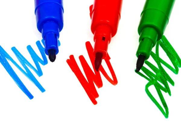 Blue, green, red felt pens — Stock Photo, Image