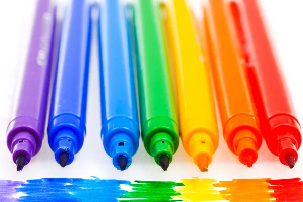 Tips of rainbow color felt pens — Stock Photo, Image