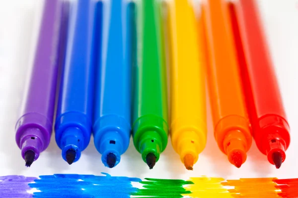 Seven rainbow felt pens — Stock Photo, Image
