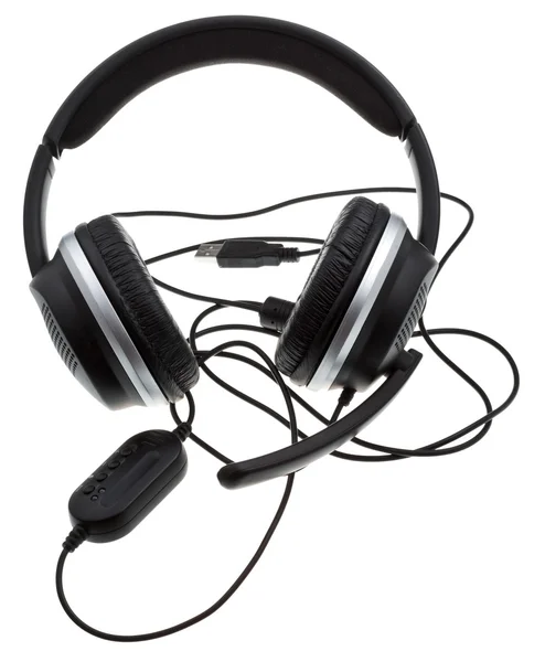 Czarny słuchawki z portu usb — Zdjęcie stockowe