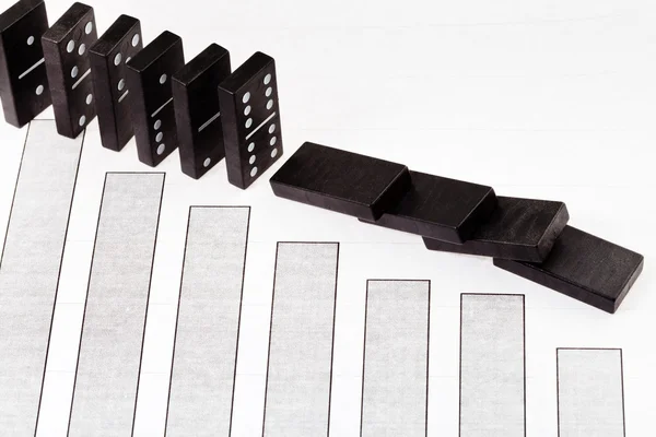 Fallen domino and reduced sales diagram — Stock Photo, Image