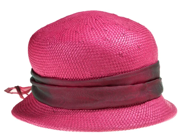 Woman summer straw pink hat — Stock Photo, Image