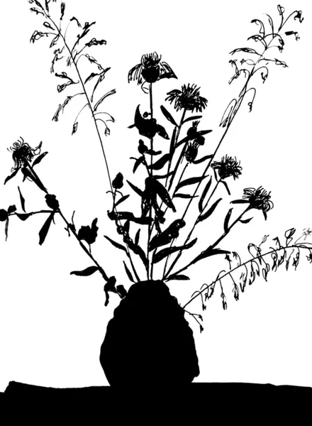 Dziecko na rysunku - martwa natura z kwiat miska — Zdjęcie stockowe