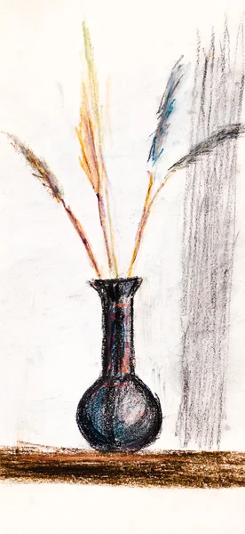 Детский рисунок натюрморт с металлическим кувшином — стоковое фото