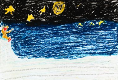 çocuğun paiting - siyah gece kar alanı altında