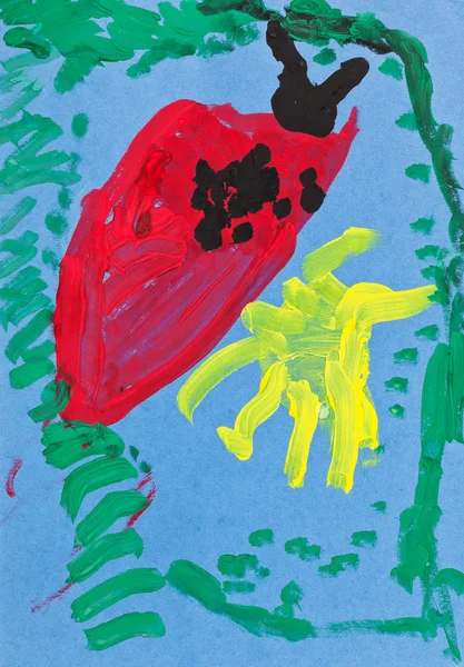 Dětská malba - červená Beruška — Stock fotografie