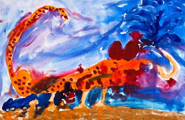 Child's paiting - scorpion in desert — Stock Photo, Image