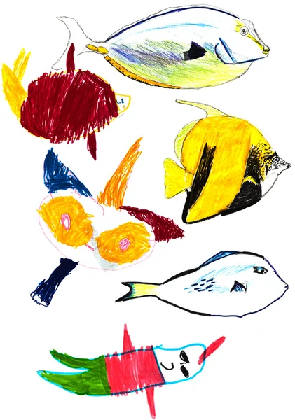 Child's drawing - tropical fishes — Stock Photo, Image