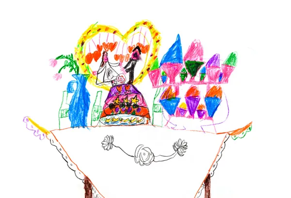 Tegning av barn - bryllupskake – stockfoto