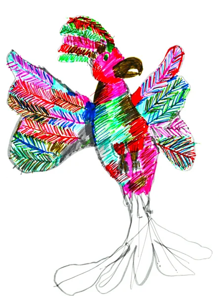 Дитячий малюнок - п'ятковий папуга — стокове фото