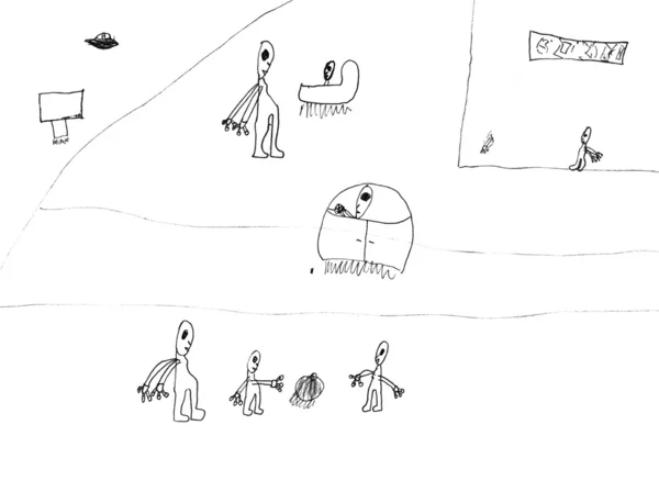 Dibujo del niño - ciudad alienígena — Foto de Stock