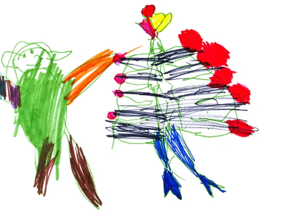 Dessin d'enfant - et arbre de Noël — Photo