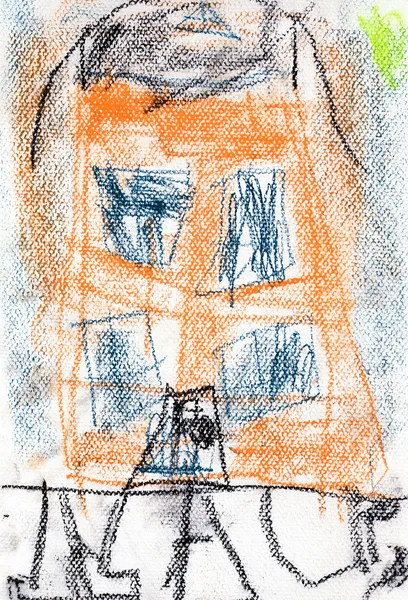 Child's drawing - urban house at night — Stock Photo, Image