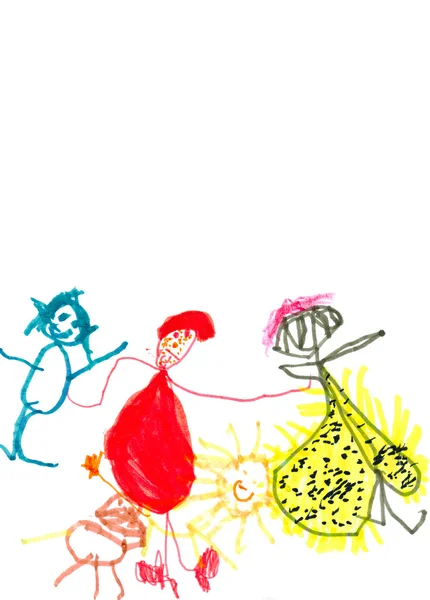 Dibujo del niño - bailando familia feliz — Foto de Stock