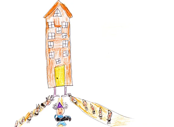 Child's drawing - big house of dwarfs — Stock Photo, Image