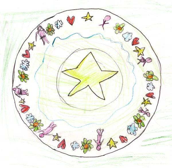 Детский рисунок - украшенная тарелка — стоковое фото