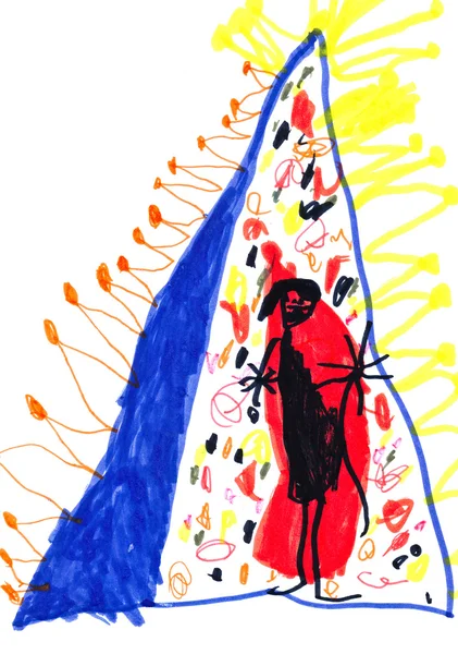 Desenho da criança - menina negra na tenda turística — Fotografia de Stock