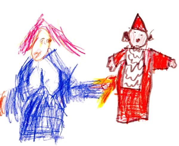 Barns teckning - två clowner — Stockfoto