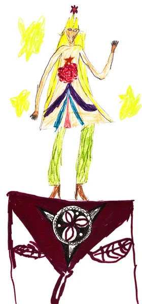 Dibujo del niño - Princesa en la alfombra voladora — Foto de Stock