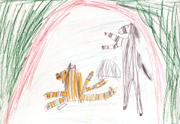 Child's drawing - two zebras in circus — Stock Photo, Image