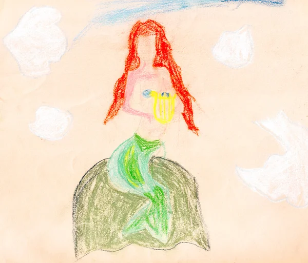 Child 's paiting - siren on the rock — стоковое фото