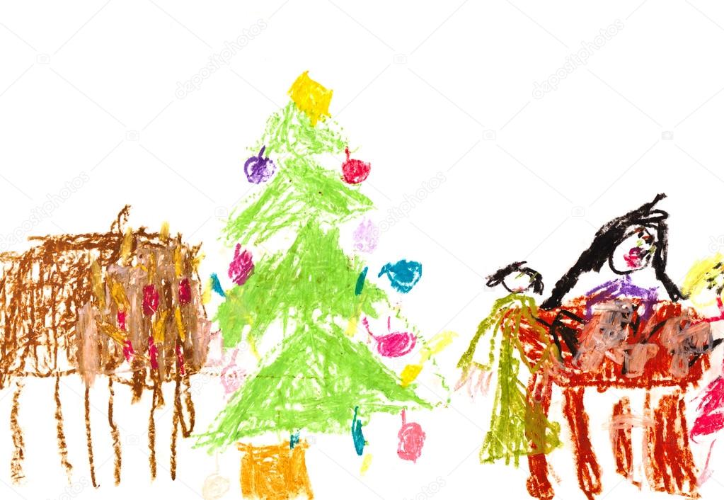 child's drawing - family Christmas dinner