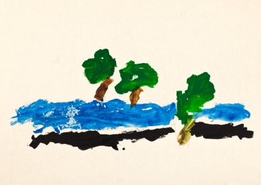 çocuğun boyama - nehir ağaçta