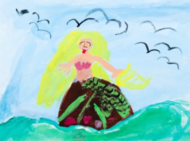 Childs paiting - siren dalgalar deniz içinde