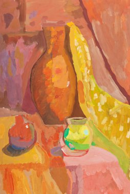 çocuğun paiting - seramik sürahi ve iki vazo ile natürmort