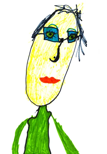 El dibujo infantil - el hombre en los cristales verdes — Foto de Stock
