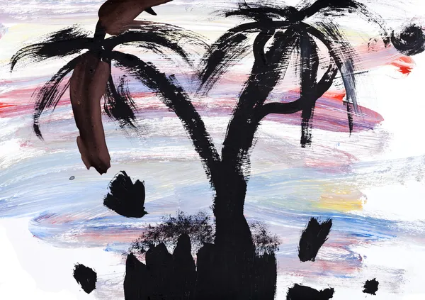 Child's painting - black smoke under sea — Stock Photo, Image
