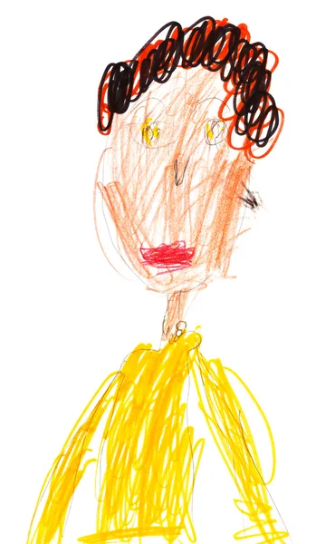 Desenho da criança - mulher com cabelo encaracolado — Fotografia de Stock
