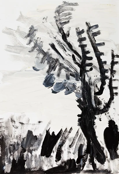 Child's drawing - black tree — Stock Photo, Image