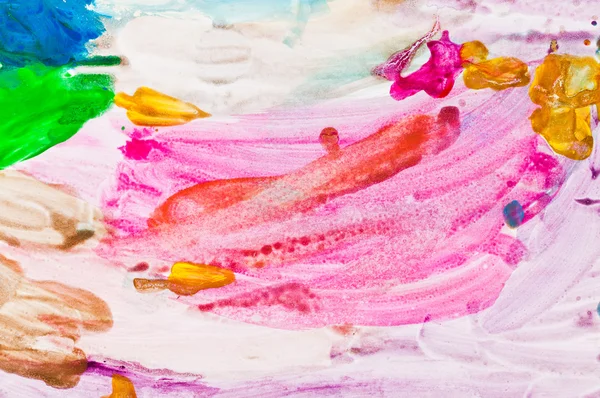 Детская живопись - абстрактные розовые мазки кистью — стоковое фото