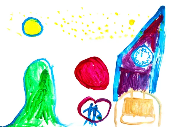 Дитячий малюнок новорічні пейзажі — стокове фото