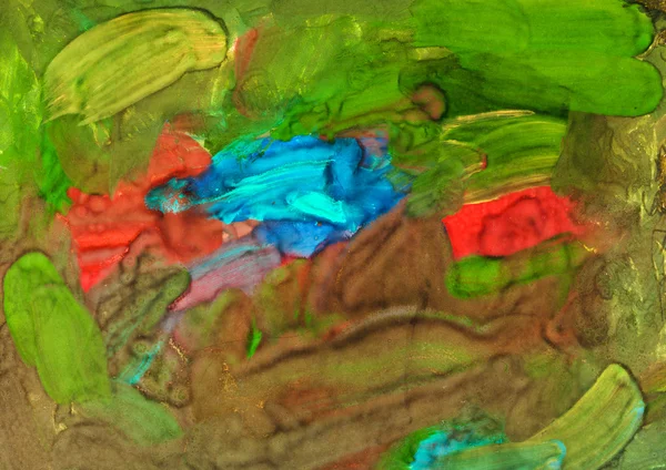 Детская живопись - зеленые гуашь мазки кистью — стоковое фото